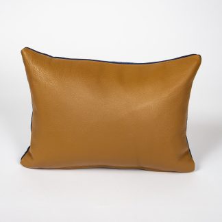 Brown Leather + Blue Felt Pillow